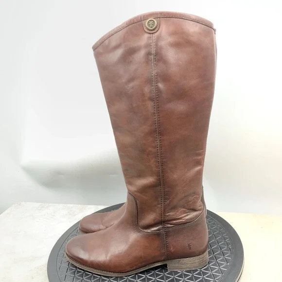 Frye Melissa Button 2 Boots Women Size 10 Shoes Brown Leather Tall Pull On - Picture 4 of 10